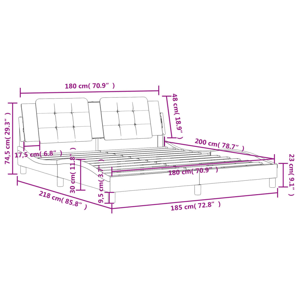 Bedframe met hoofdbord kunstleer grijs 180x200 cm