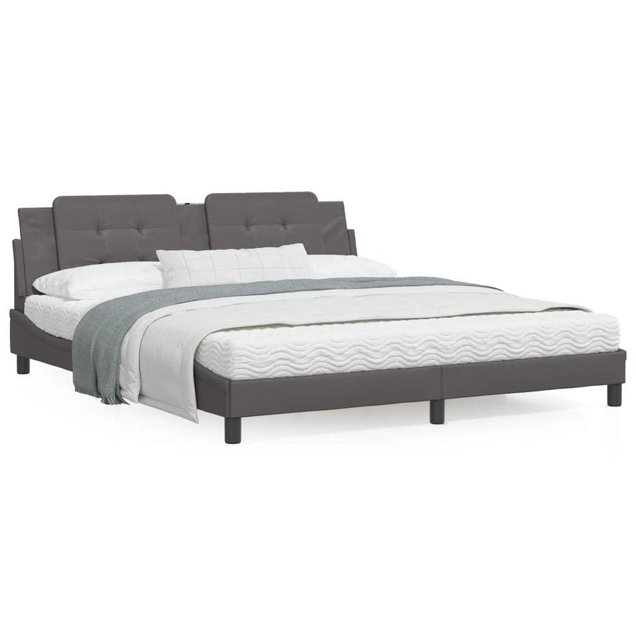 Bedframe met hoofdbord kunstleer grijs 180x200 cm