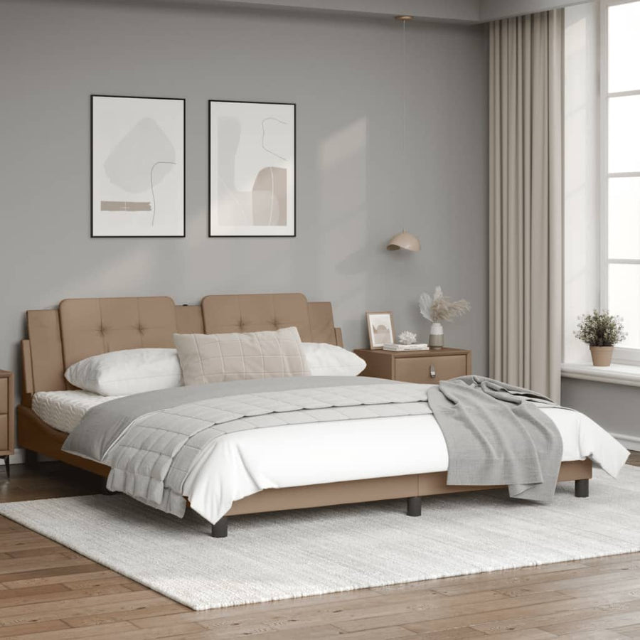 Bedframe met hoofdbord kunstleer cappuccinokleurig 180x200 cm