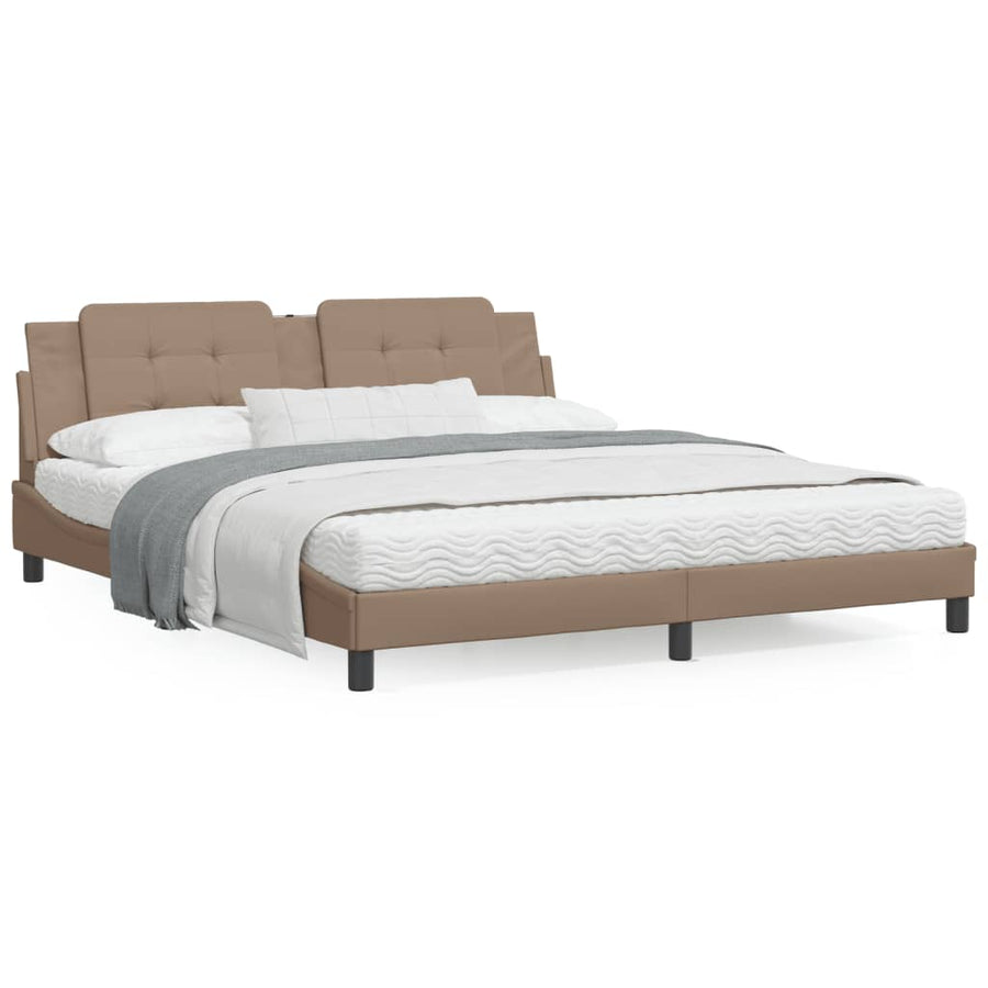 Bedframe met hoofdbord kunstleer cappuccinokleurig 180x200 cm