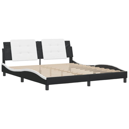 Bedframe met hoofdbord kunstleer zwart en wit 180x200 cm