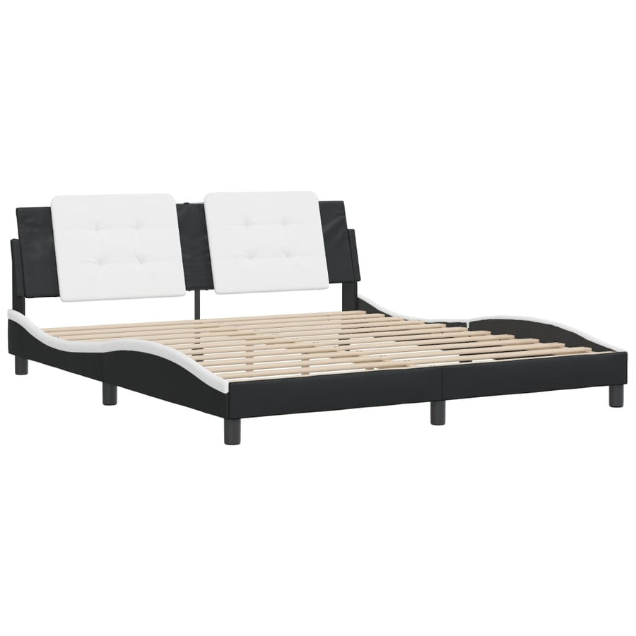 Bedframe met hoofdbord kunstleer zwart en wit 180x200 cm