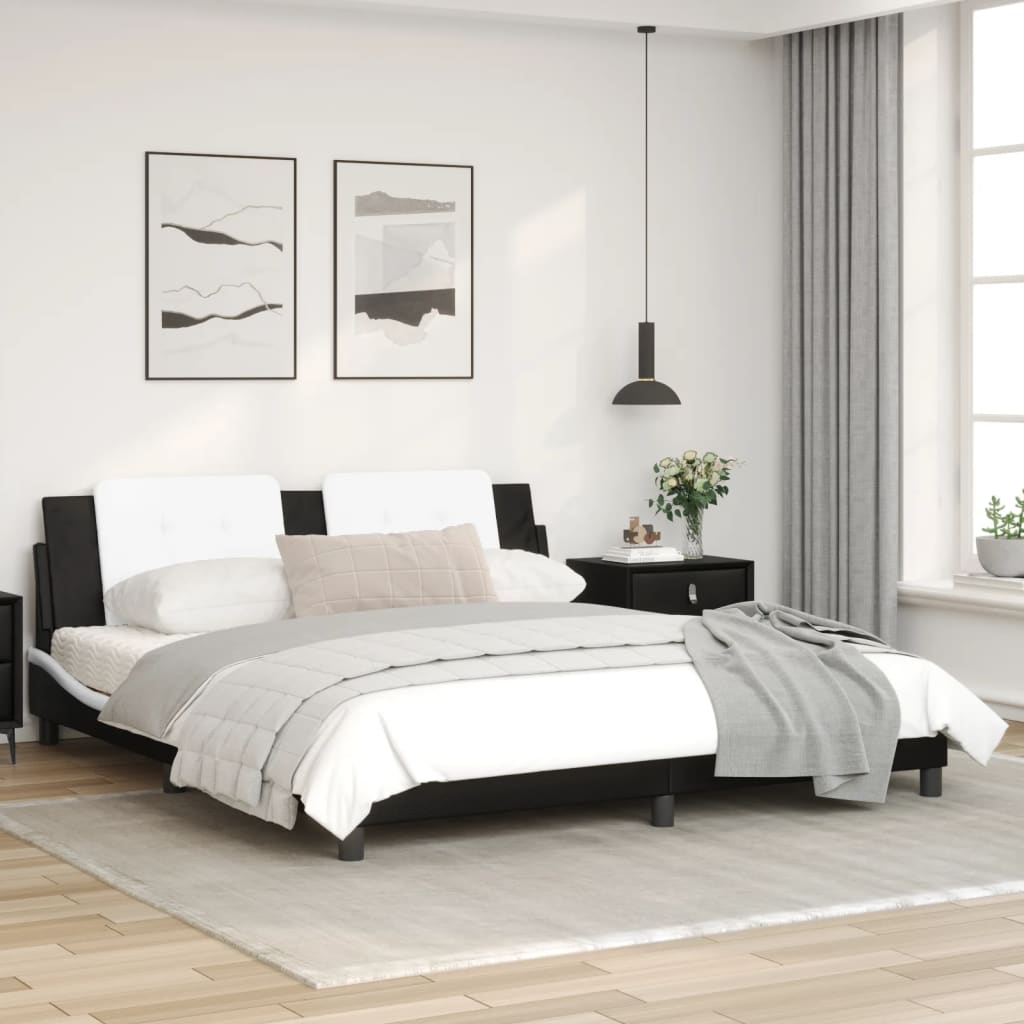 Bedframe met hoofdbord kunstleer zwart en wit 180x200 cm
