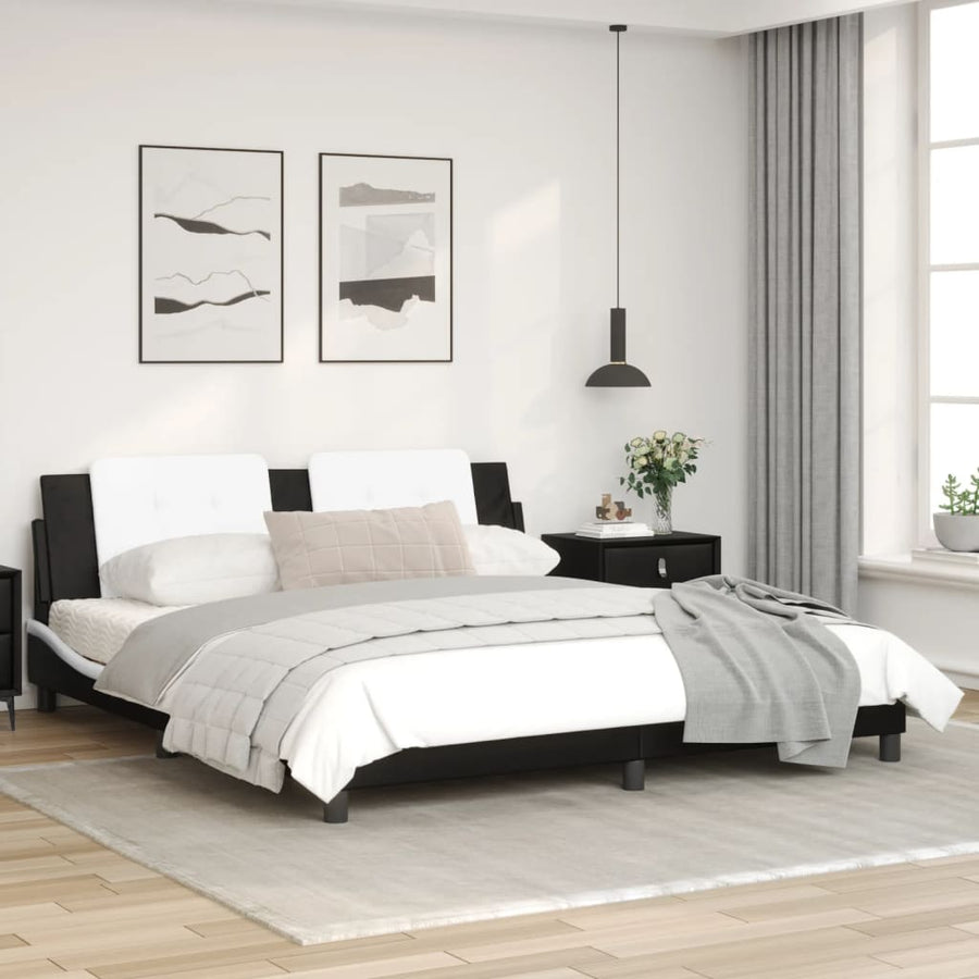 Bedframe met hoofdbord kunstleer zwart en wit 180x200 cm