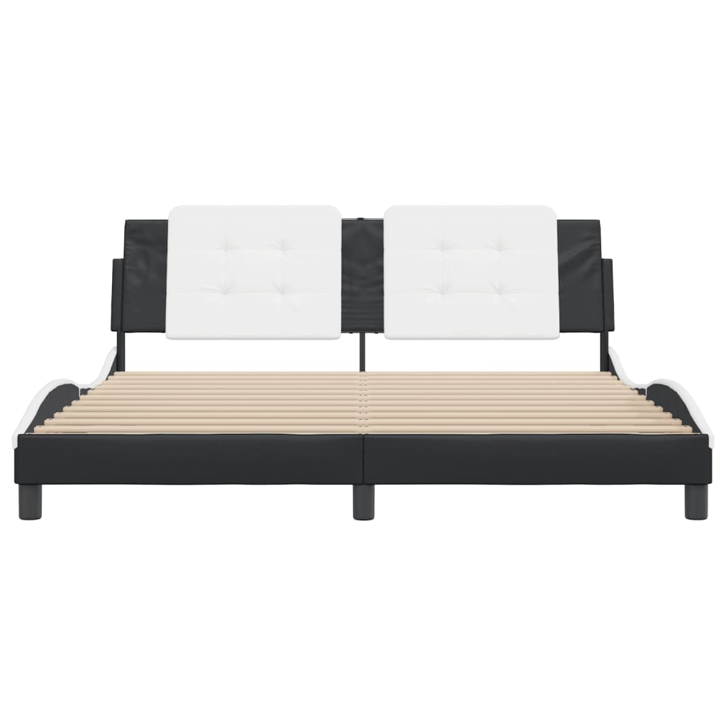 Bedframe met hoofdbord kunstleer zwart en wit 180x200 cm