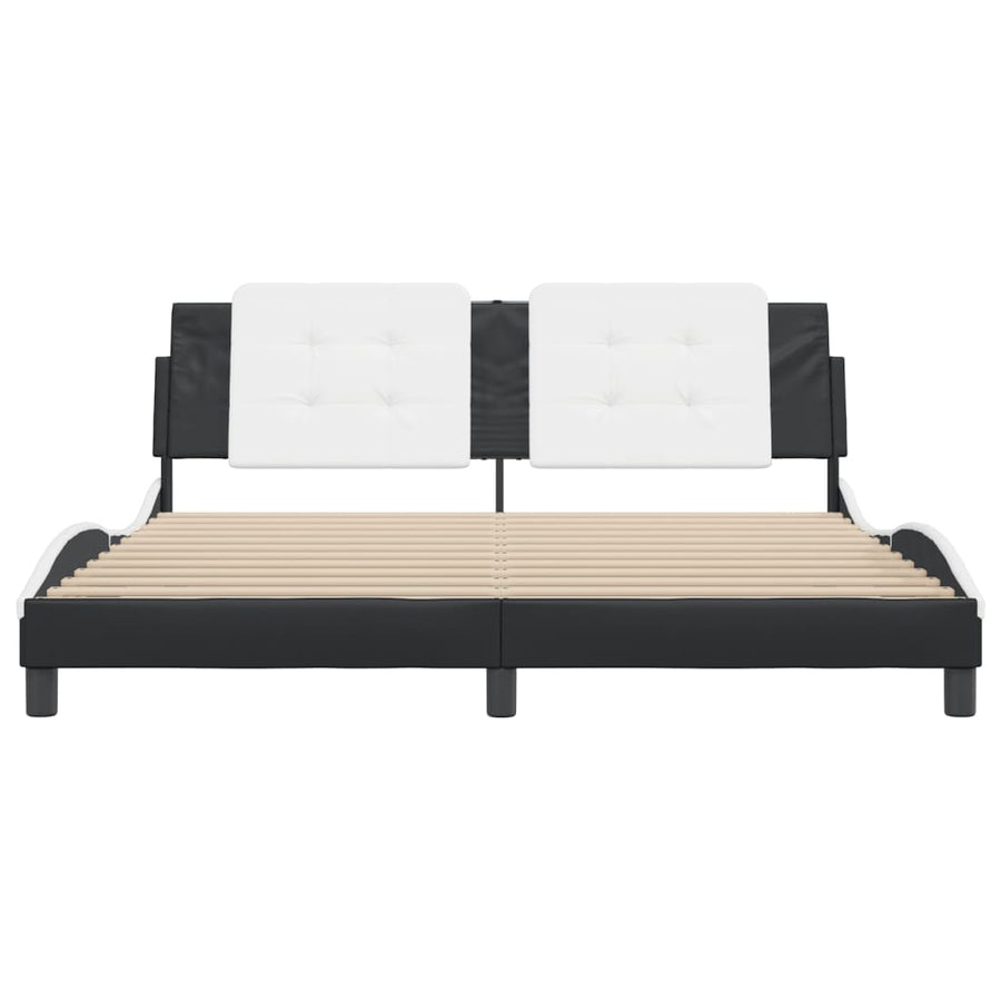 Bedframe met hoofdbord kunstleer zwart en wit 180x200 cm