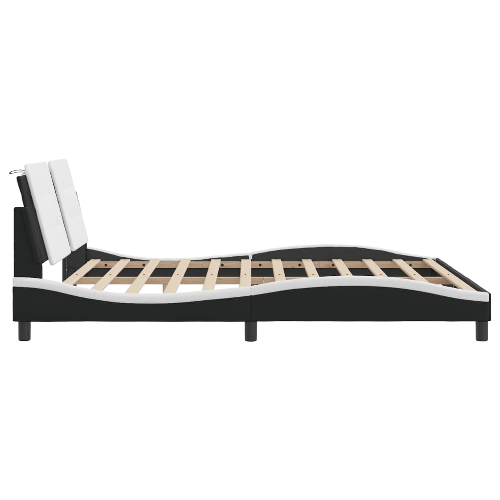 Bedframe met hoofdbord kunstleer zwart en wit 180x200 cm