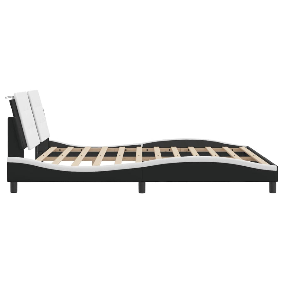 Bedframe met hoofdbord kunstleer zwart en wit 180x200 cm
