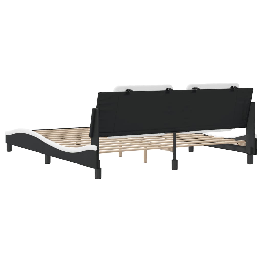 Bedframe met hoofdbord kunstleer zwart en wit 180x200 cm