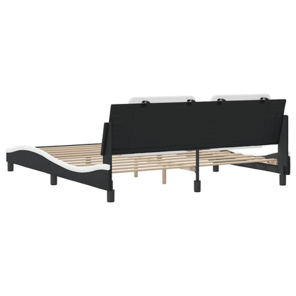 Bedframe met hoofdbord kunstleer zwart en wit 180x200 cm