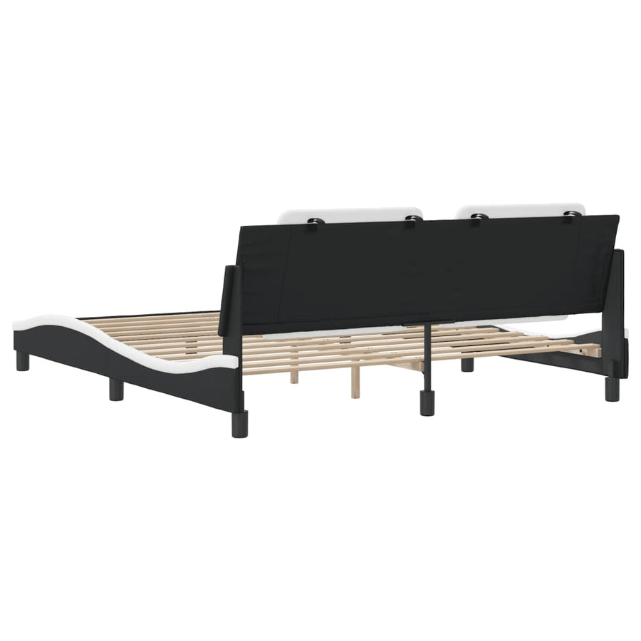 Bedframe met hoofdbord kunstleer zwart en wit 180x200 cm