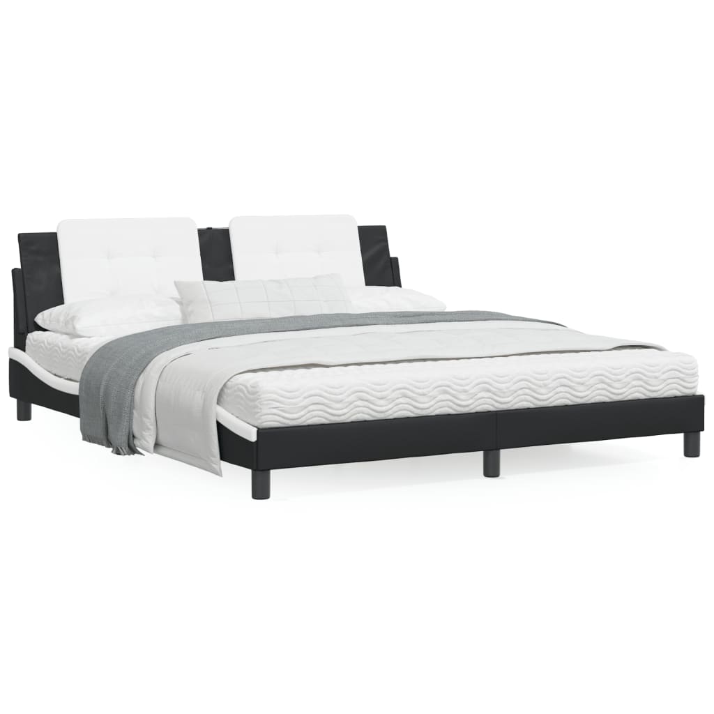 Bedframe met hoofdbord kunstleer zwart en wit 180x200 cm