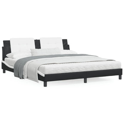Bedframe met hoofdbord kunstleer zwart en wit 180x200 cm