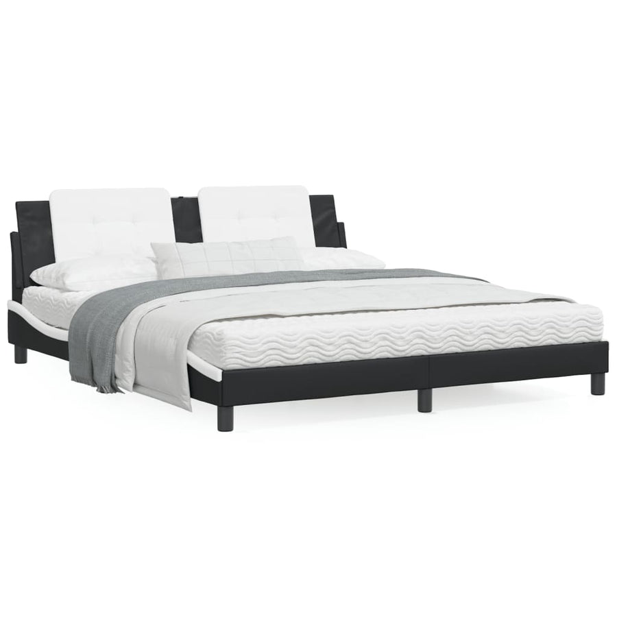 Bedframe met hoofdbord kunstleer zwart en wit 180x200 cm