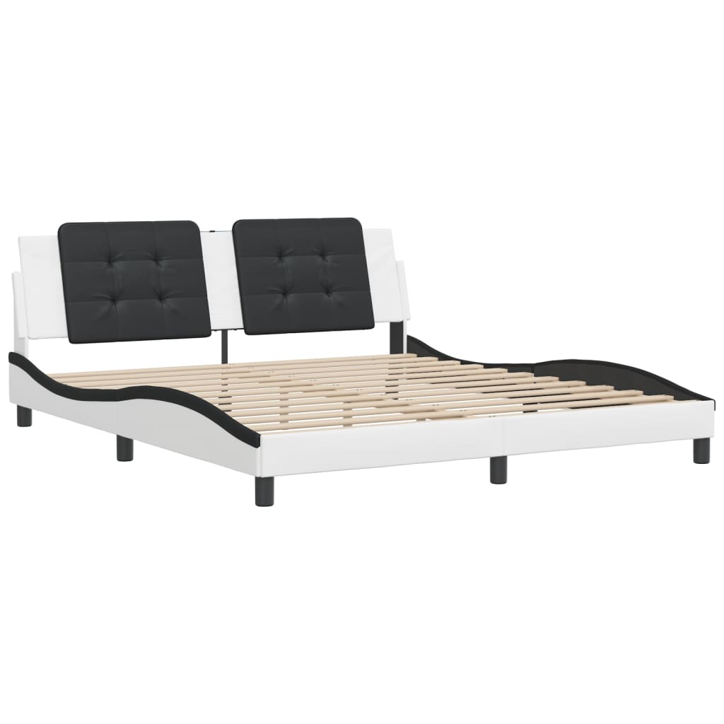 Bedframe met hoofdbord kunstleer wit en zwart 180x200 cm