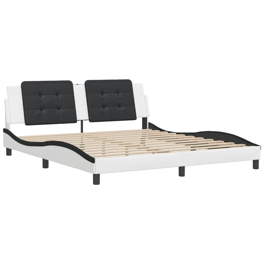 Bedframe met hoofdbord kunstleer wit en zwart 180x200 cm