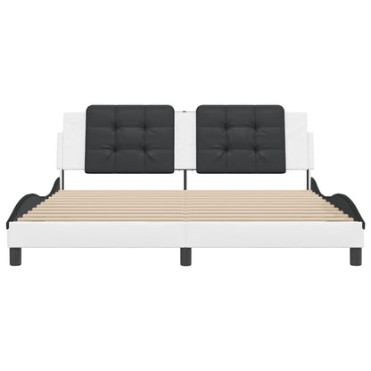 Bedframe met hoofdbord kunstleer wit en zwart 180x200 cm