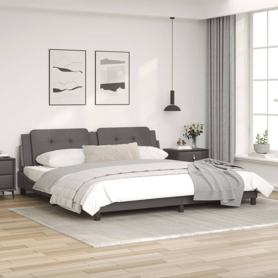 Bedframe met hoofdbord kunstleer grijs 200x200 cm