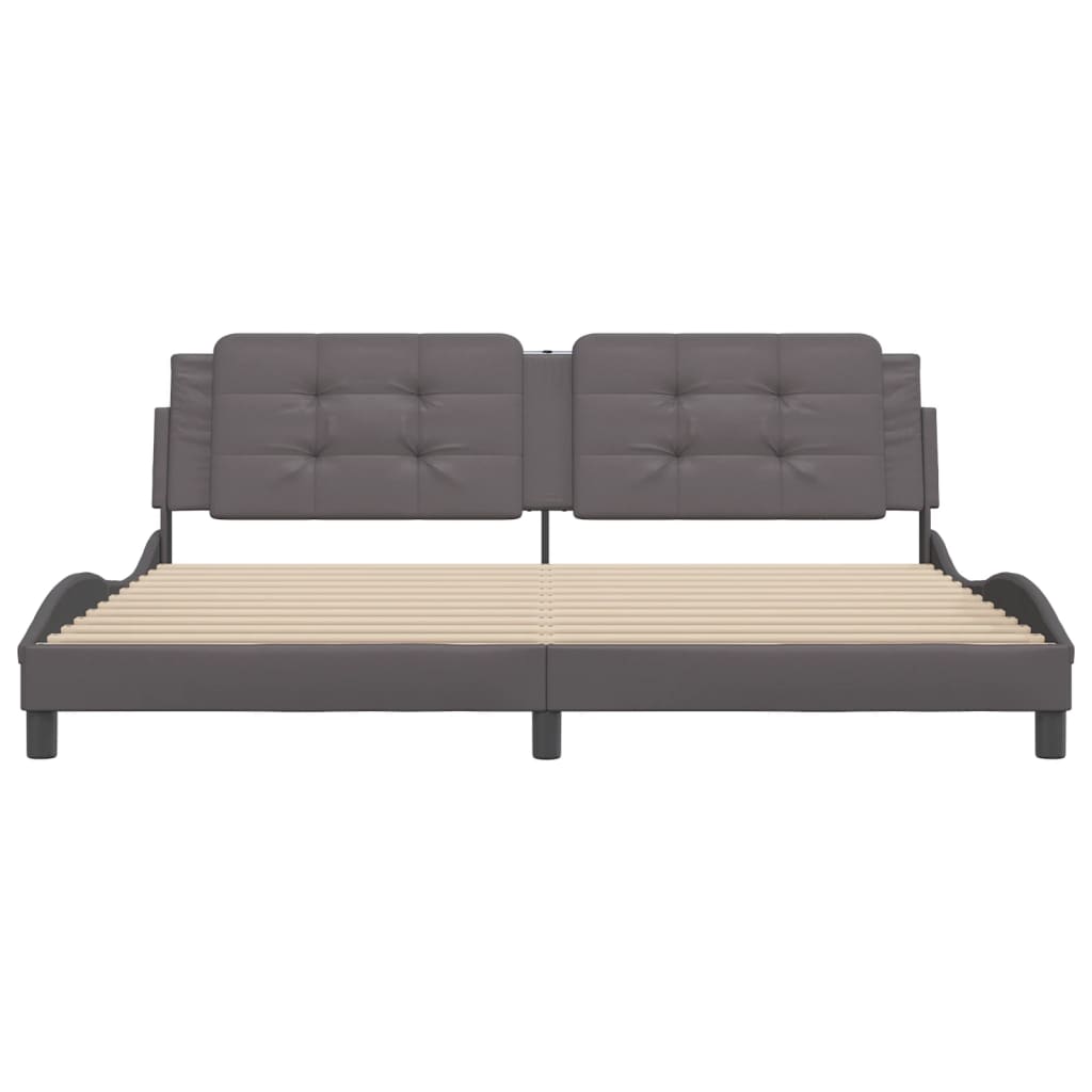 Bedframe met hoofdbord kunstleer grijs 200x200 cm