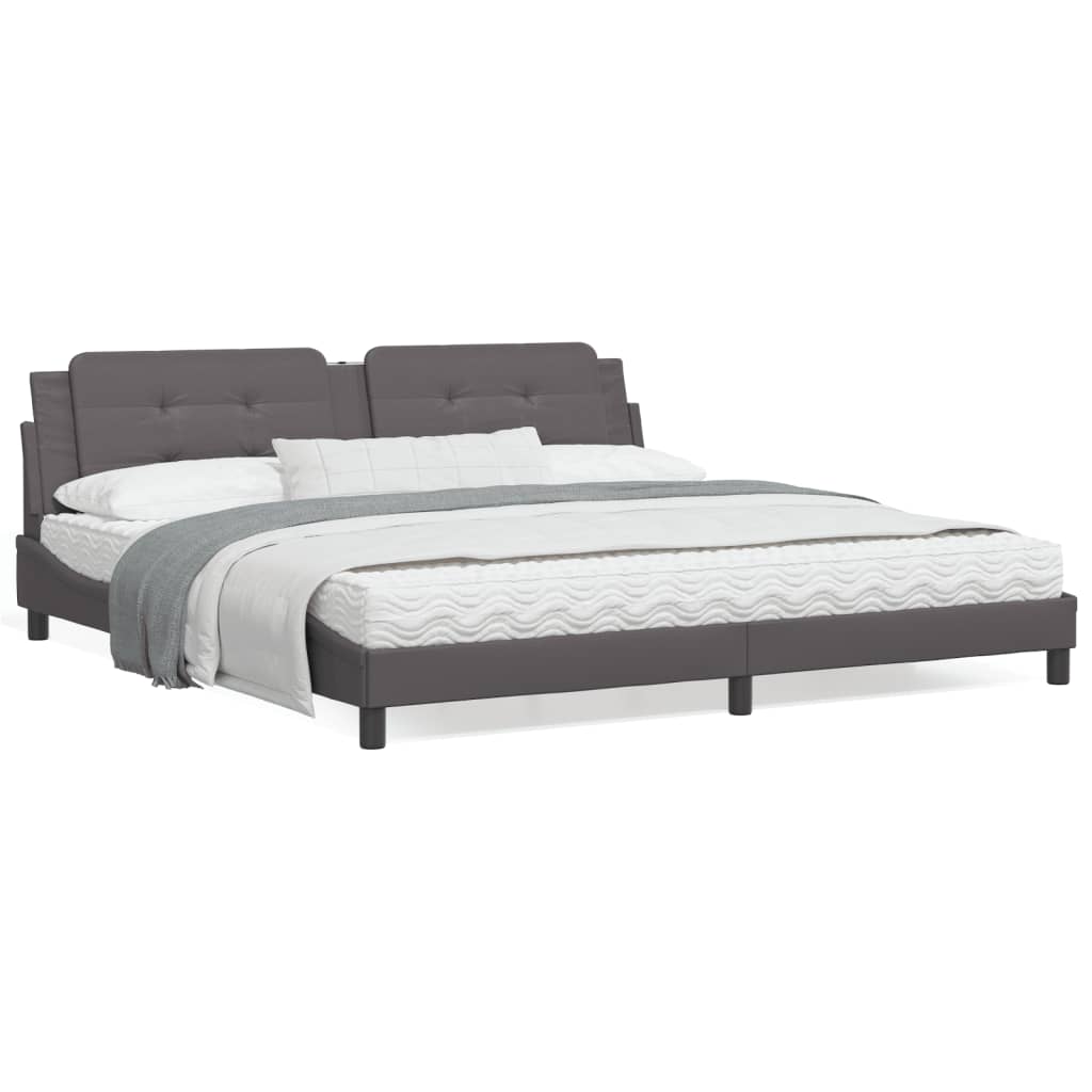 Bedframe met hoofdbord kunstleer grijs 200x200 cm