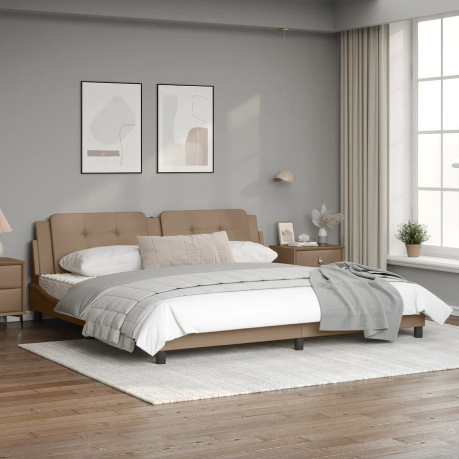 Bedframe met hoofdbord kunstleer cappuccinokleurig 200x200 cm