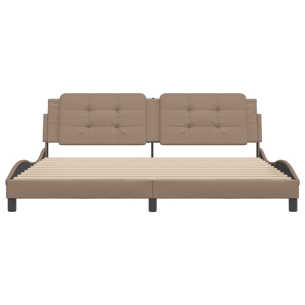 Bedframe met hoofdbord kunstleer cappuccinokleurig 200x200 cm