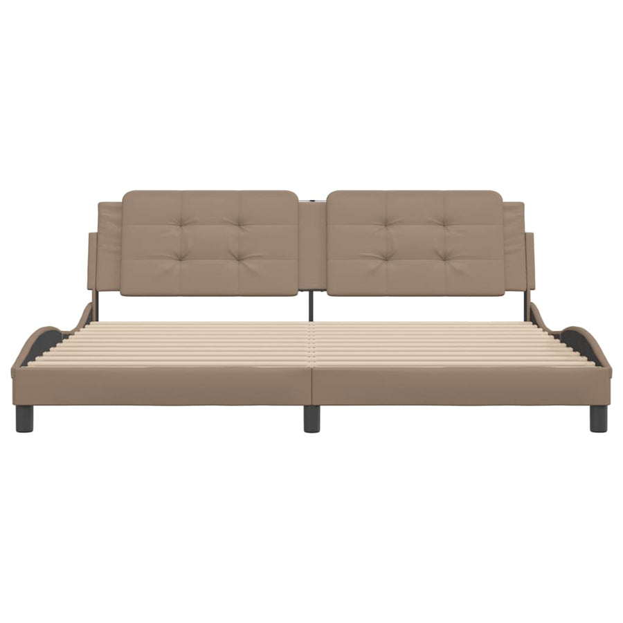 Bedframe met hoofdbord kunstleer cappuccinokleurig 200x200 cm