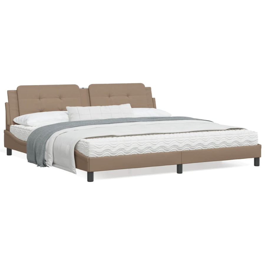 Bedframe met hoofdbord kunstleer cappuccinokleurig 200x200 cm