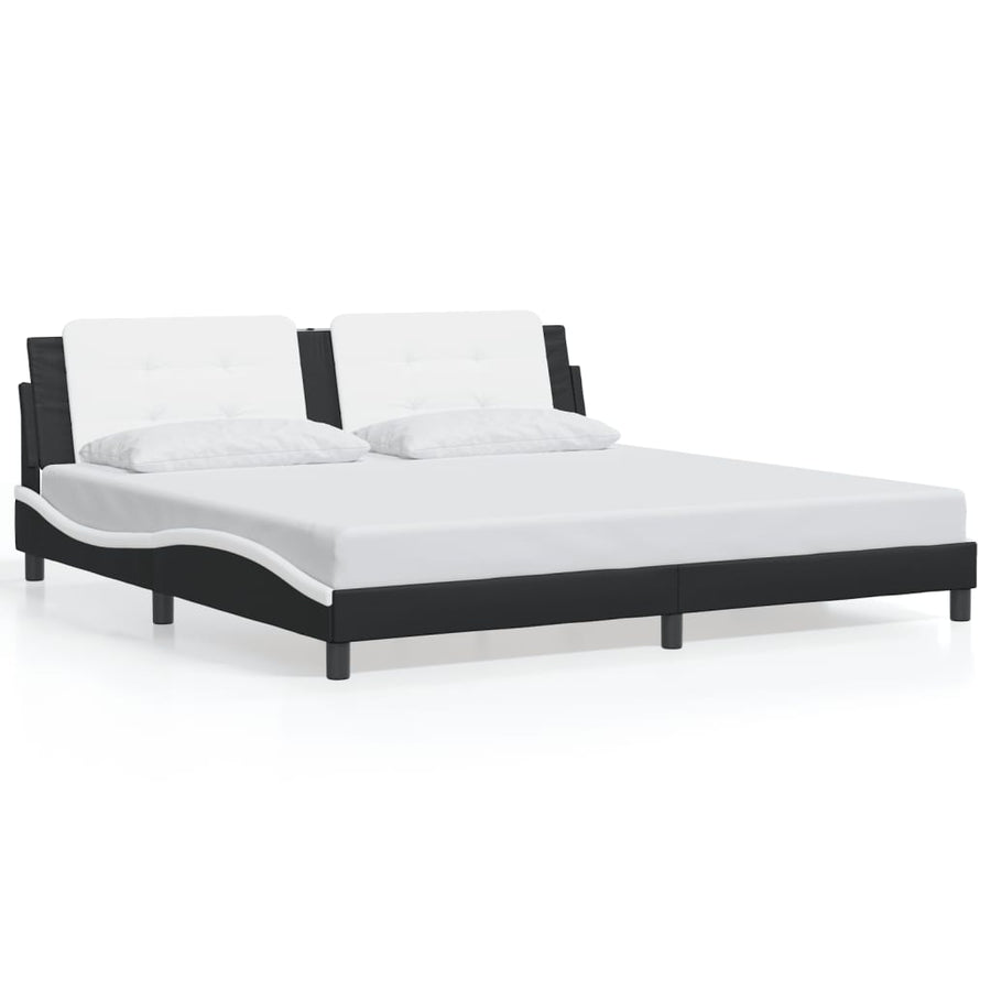 Bedframe Met Hoofdbord Kunstleer 200 x 200 cm Zwart en wit