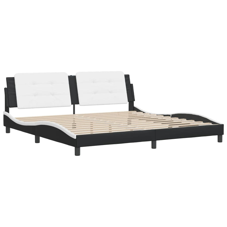 Bedframe Met Hoofdbord Kunstleer 200 x 200 cm Zwart en wit