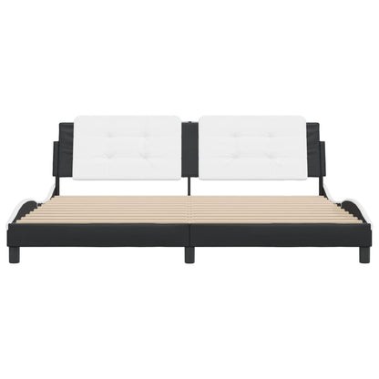 Bedframe Met Hoofdbord Kunstleer 200 x 200 cm Zwart en wit