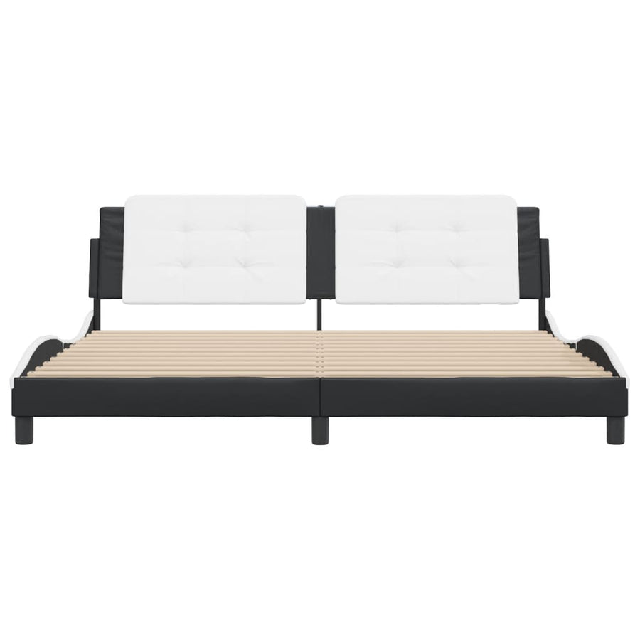 Bedframe Met Hoofdbord Kunstleer 200 x 200 cm Zwart en wit