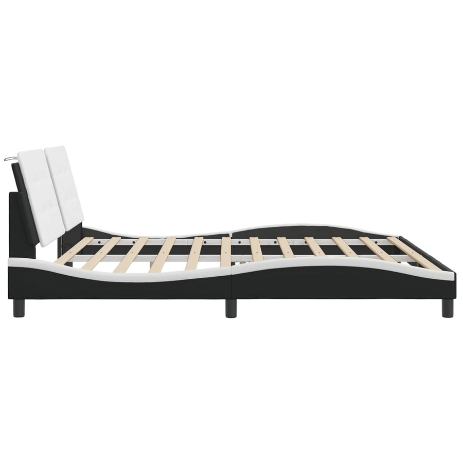 Bedframe Met Hoofdbord Kunstleer 200 x 200 cm Zwart en wit