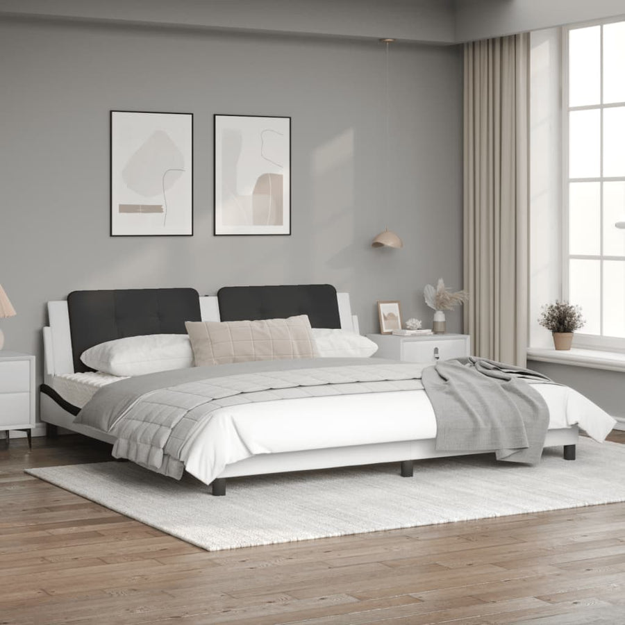 Bedframe met hoofdbord kunstleer wit en zwart 200x200 cm