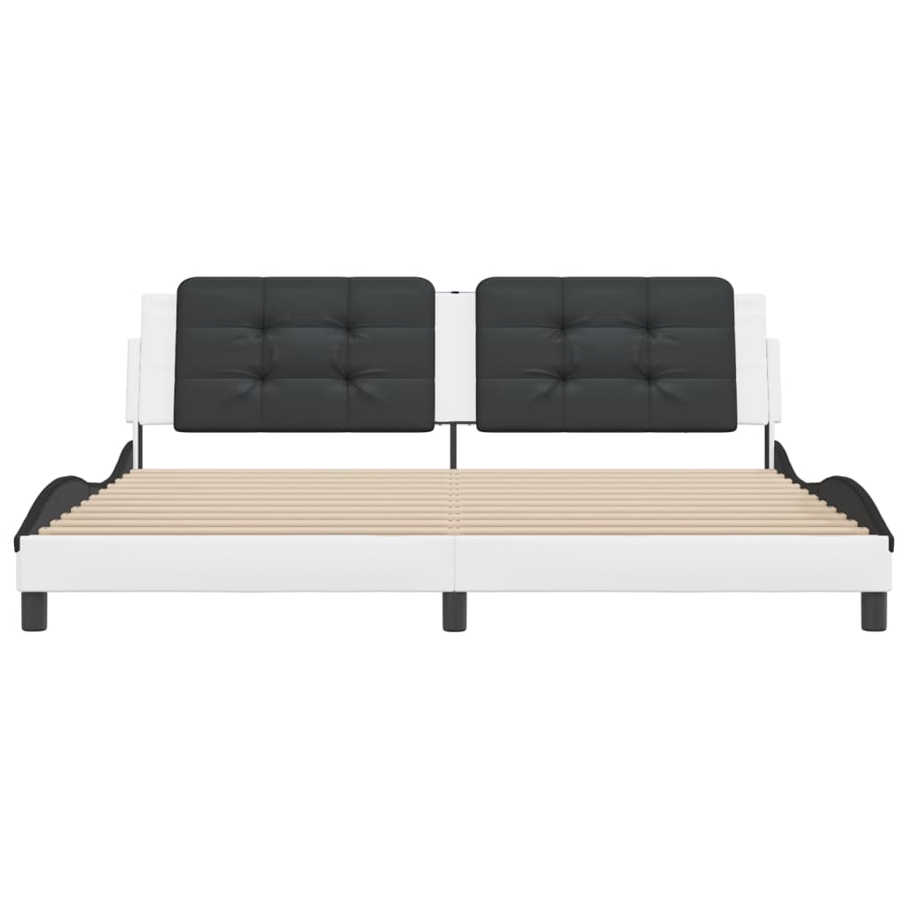 Bedframe met hoofdbord kunstleer wit en zwart 200x200 cm