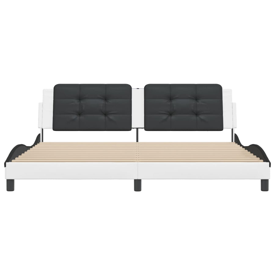 Bedframe met hoofdbord kunstleer wit en zwart 200x200 cm