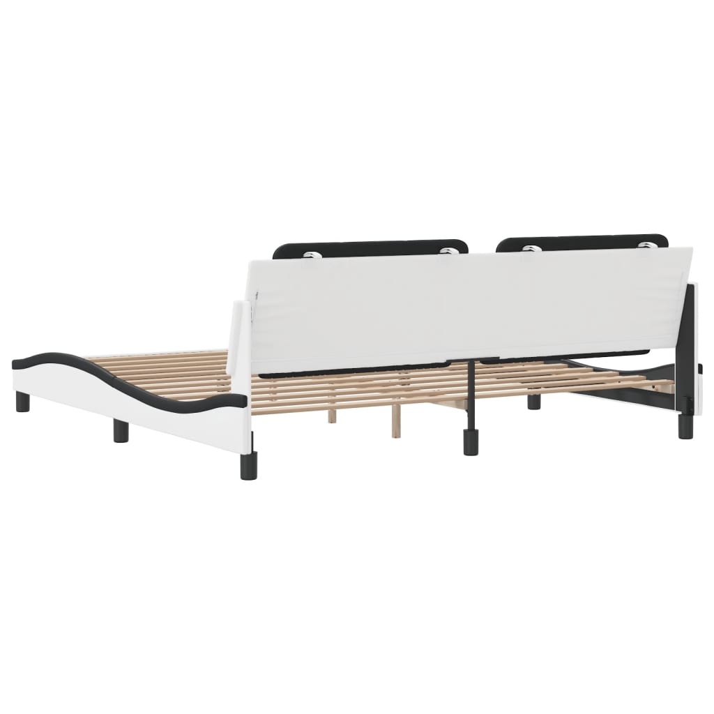 Bedframe met hoofdbord kunstleer wit en zwart 200x200 cm