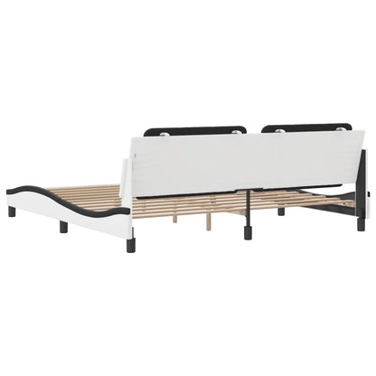 Bedframe met hoofdbord kunstleer wit en zwart 200x200 cm