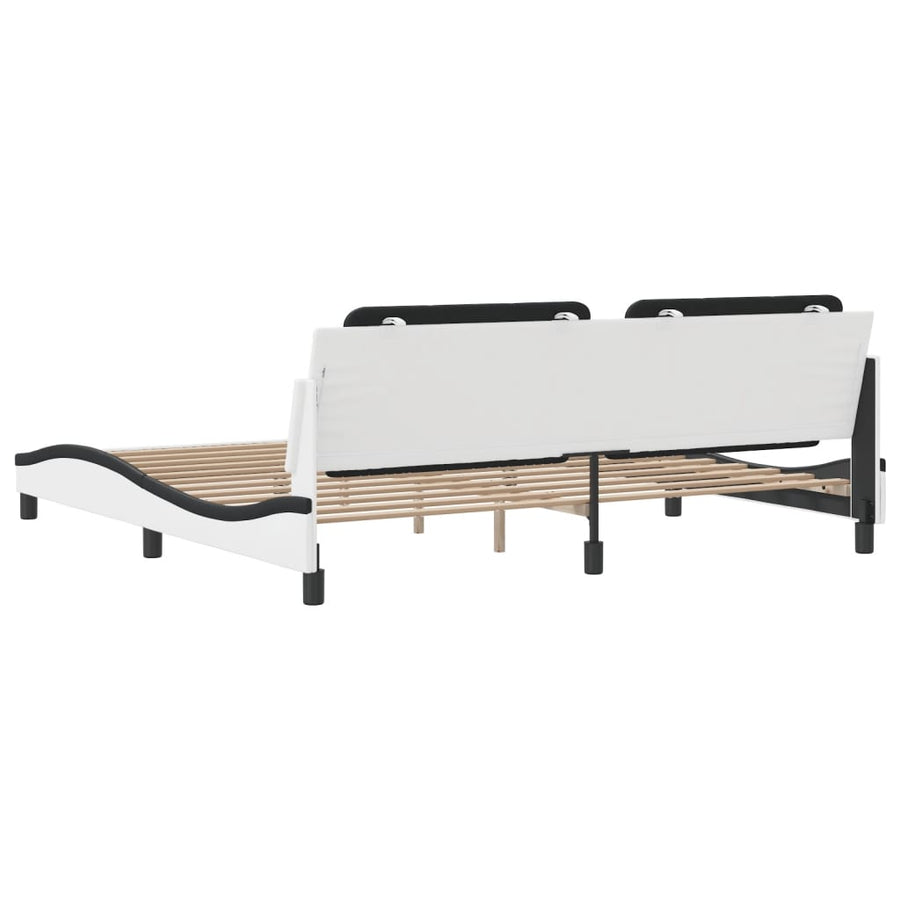 Bedframe met hoofdbord kunstleer wit en zwart 200x200 cm