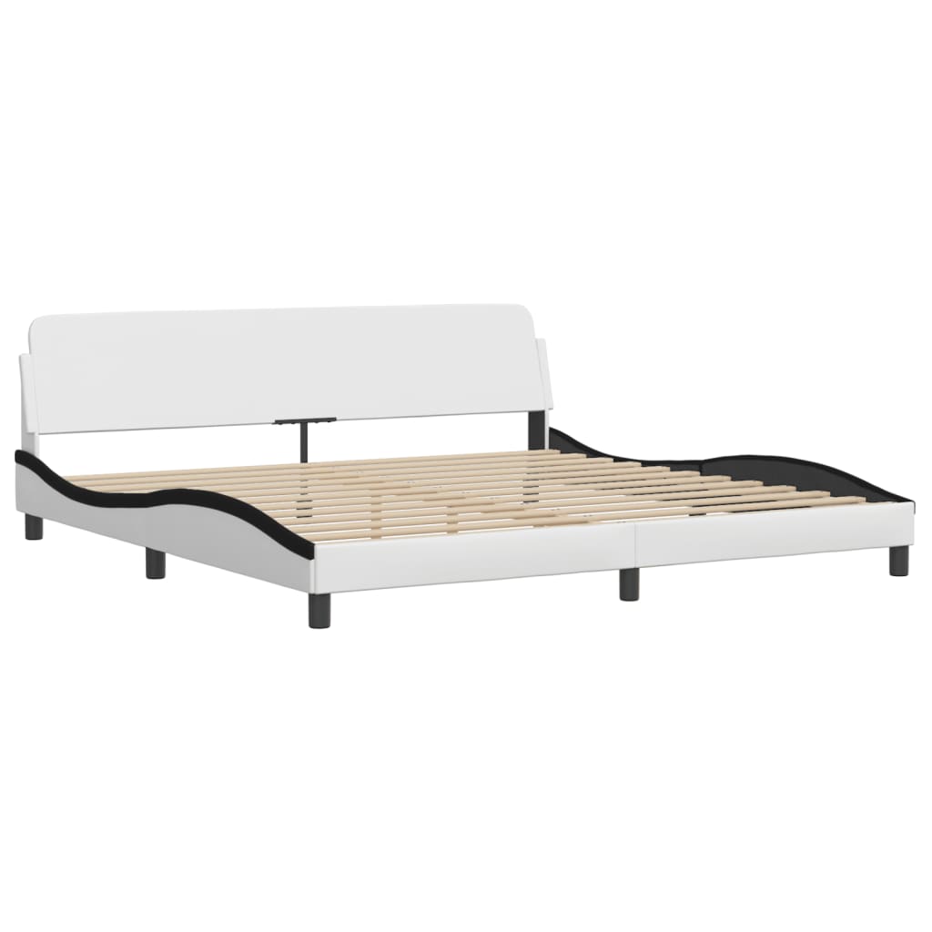 Bedframe met hoofdbord kunstleer wit en zwart 200x200 cm