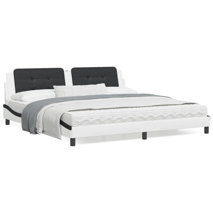 Bedframe met hoofdbord kunstleer wit en zwart 200x200 cm