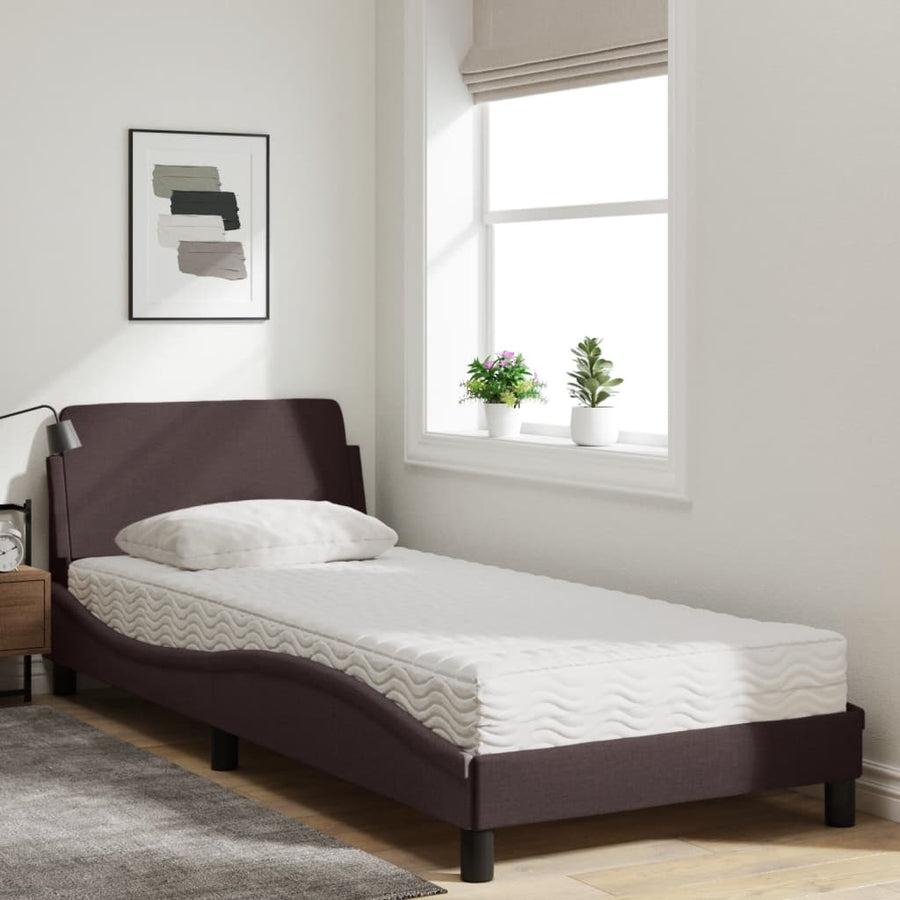 Bed Met Matras Stof 80 x 200 cm Donkerbruin