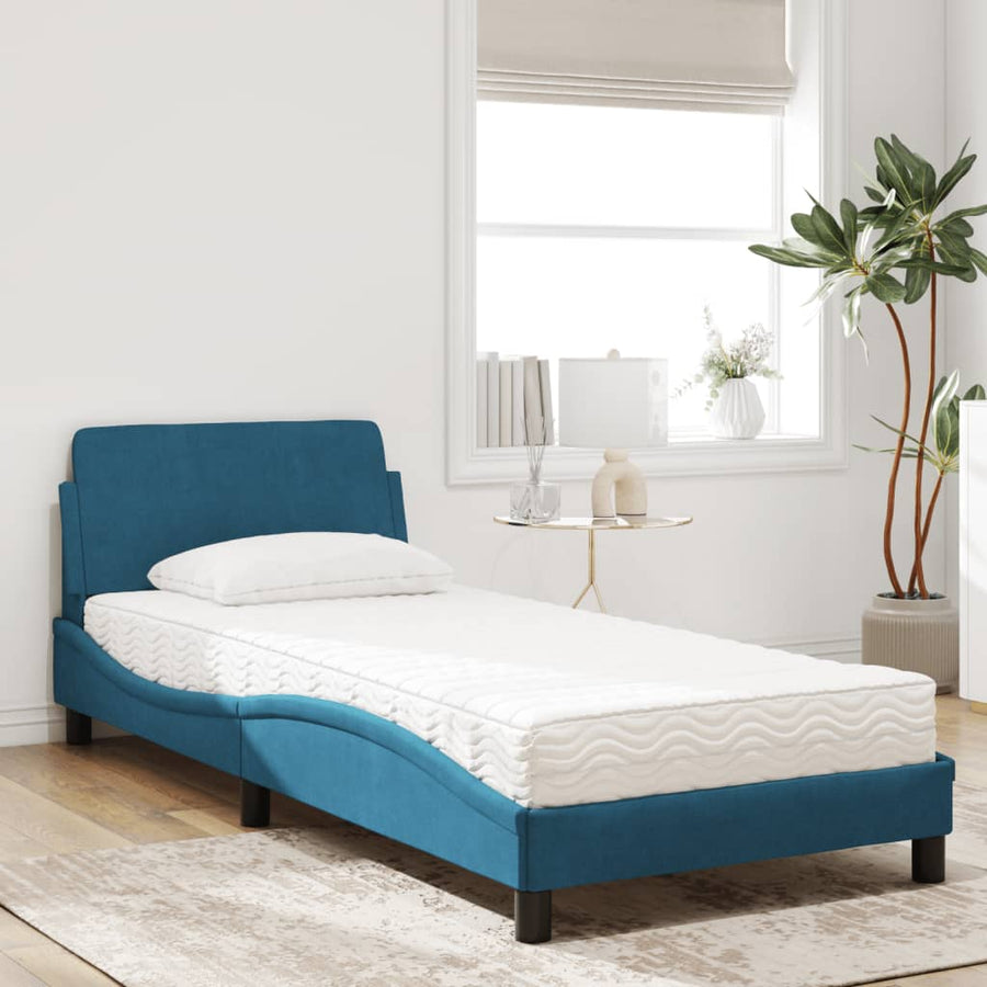 Bed met matras fluweel blauw 80x200 cm