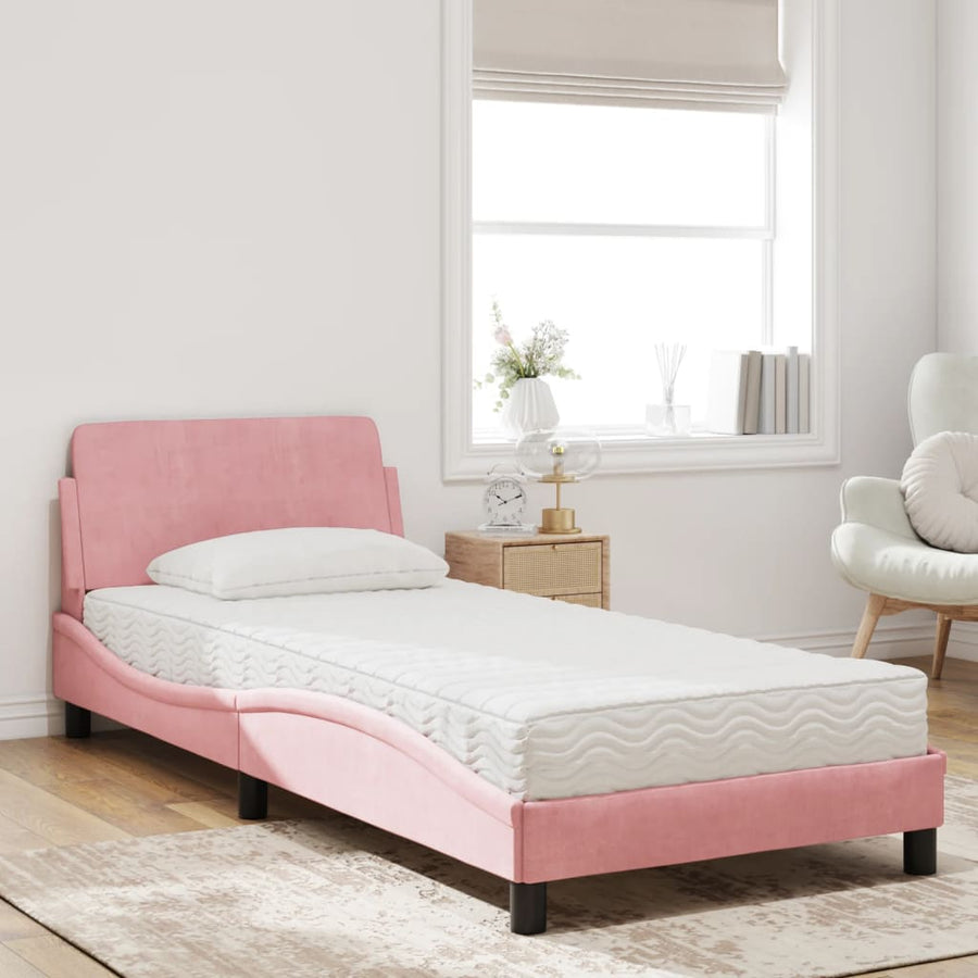 Bed met matras fluweel roze 80x200 cm