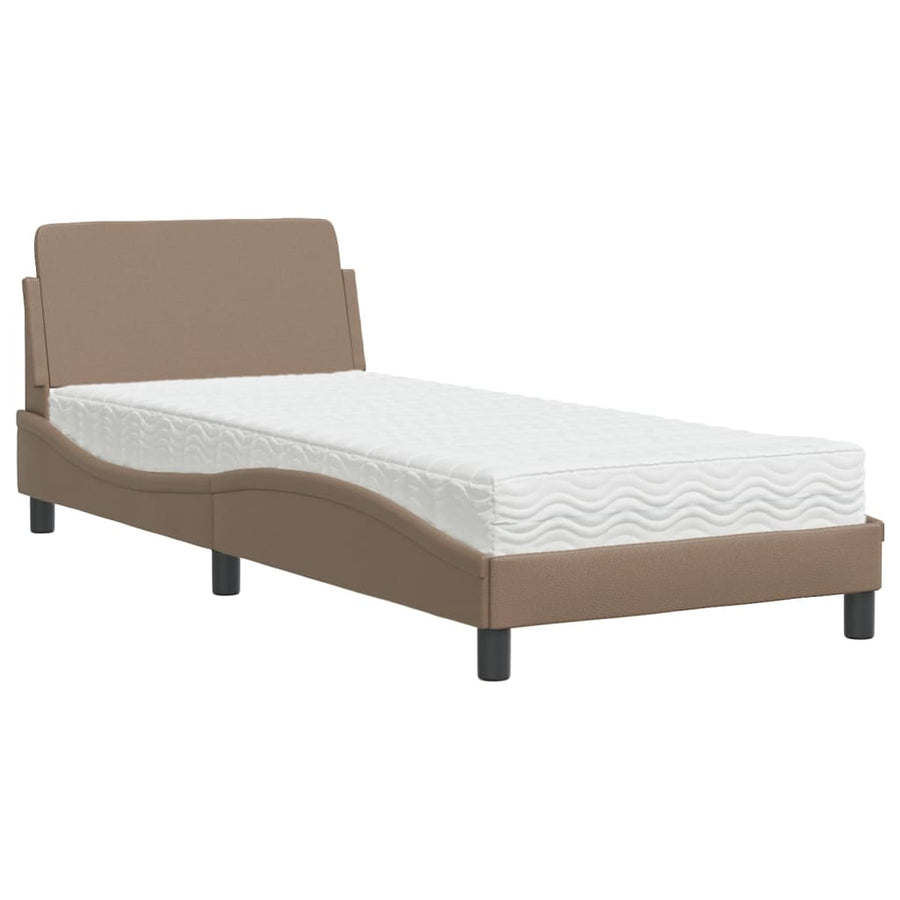 Bed met matras kunstleer cappuccinokleurig 80x200 cm
