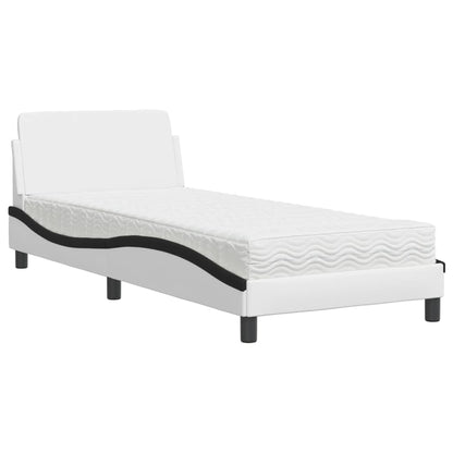 Bed Met Matras Kunstleer En 80 x 200 cm Wit en zwart