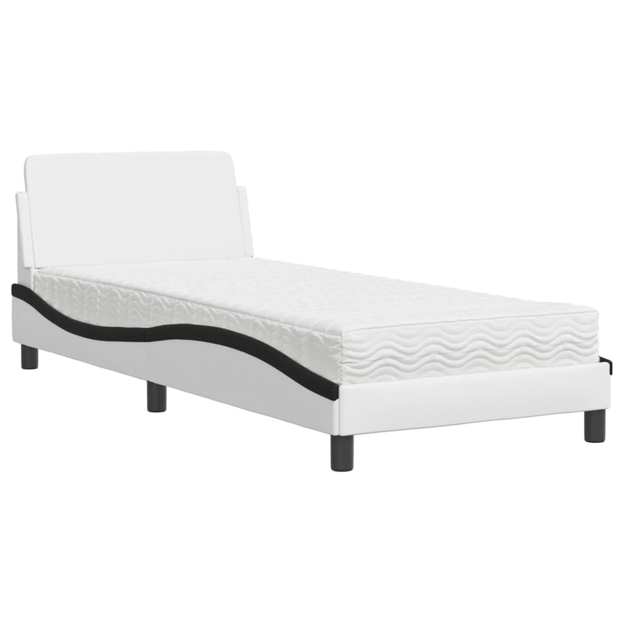 Bed Met Matras Kunstleer En 80 x 200 cm Wit en zwart