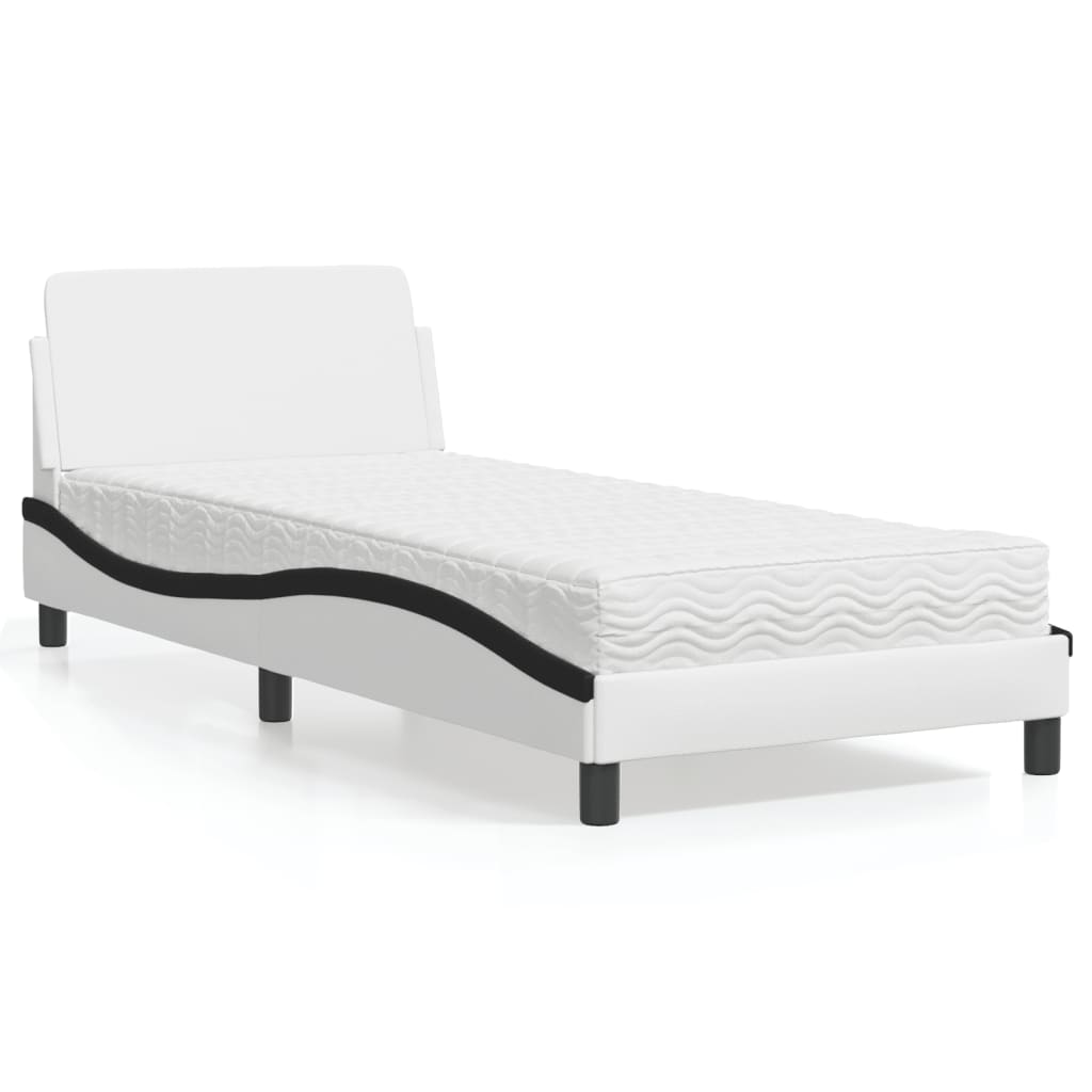 Bed Met Matras Kunstleer En 80 x 200 cm Wit en zwart