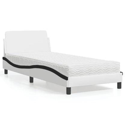 Bed Met Matras Kunstleer En 80 x 200 cm Wit en zwart