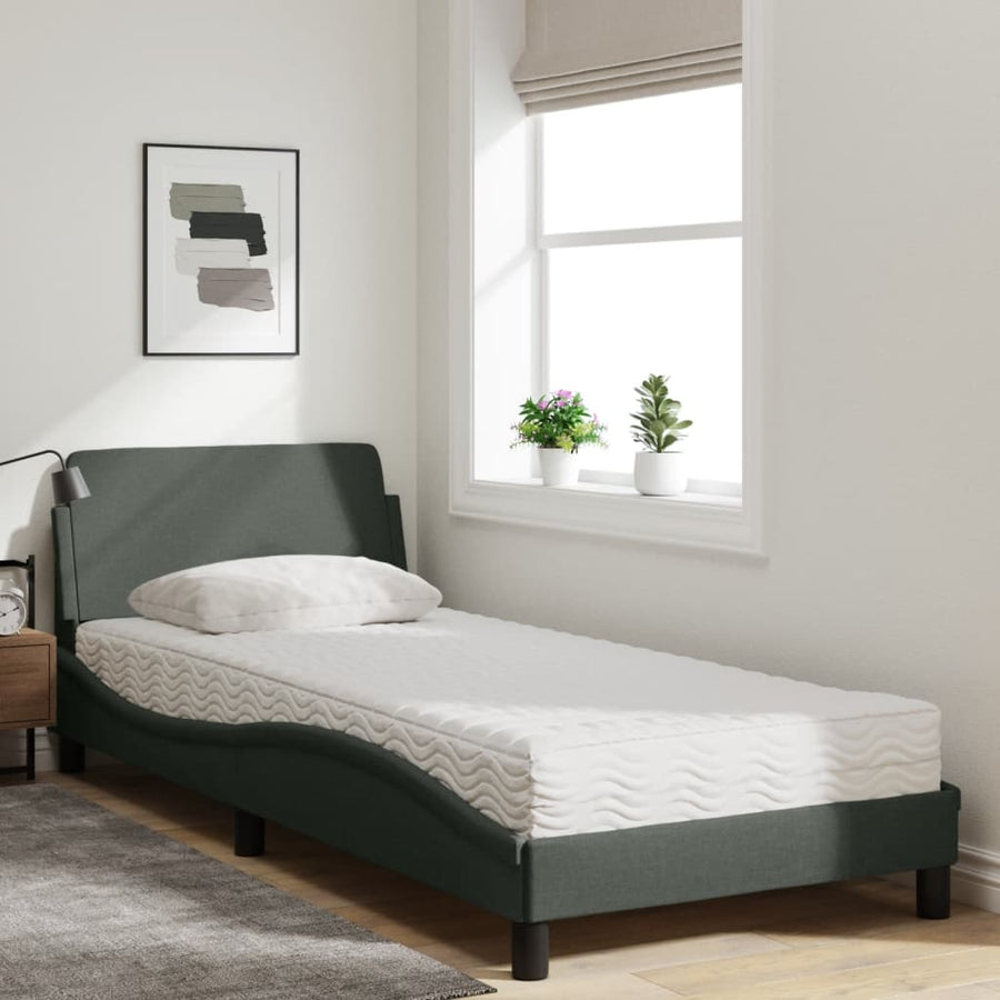 Bed met matras stof donkergrijs 90x190 cm